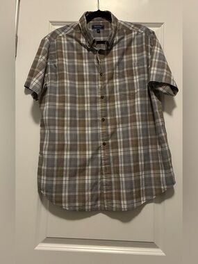 Architect Short-Sleeve Plaid Button-Down Shirt in Brown and Gray